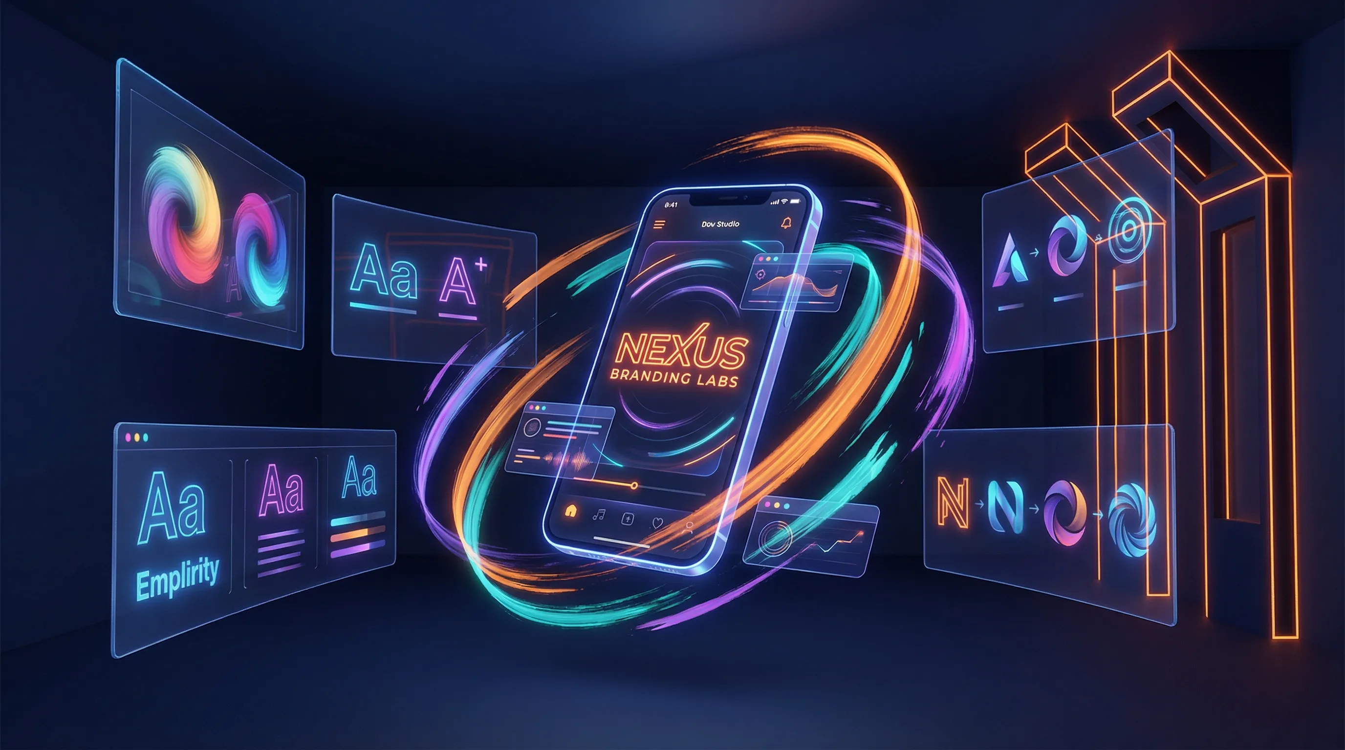 Futuristic branding customization studio with design tools